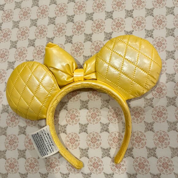 Official Disney Parks Minnie Mouse Ears Headband Yellow Gold Quilted Bow - Picture 2 of 3